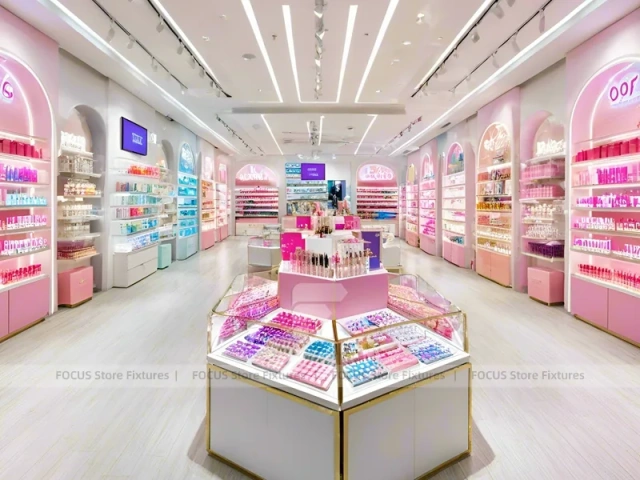 Soft Pink Cosmetics Store Aisle Layout