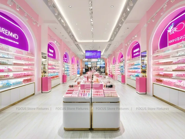 Soft Pink Cosmetics Store Aisle Layout