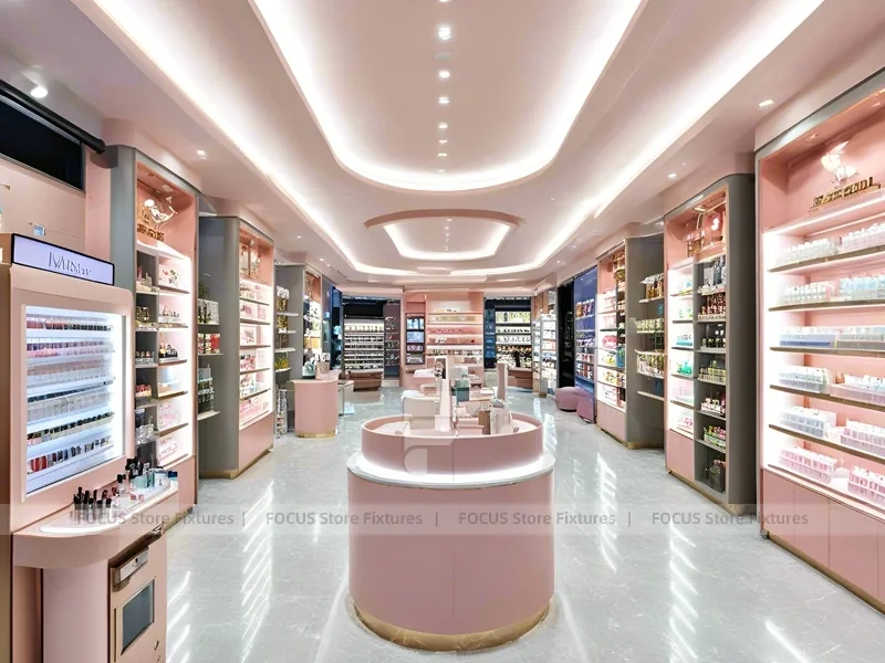 Soft Pink Cosmetics Store Aisle Layout