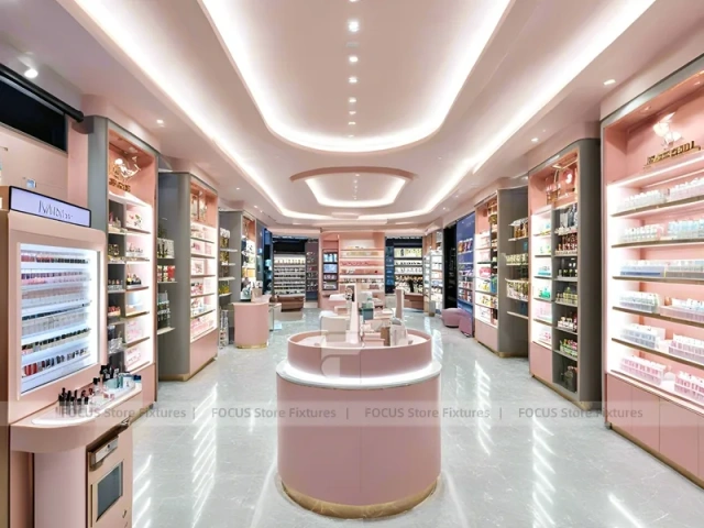 Soft Pink Cosmetics Store Aisle Layout