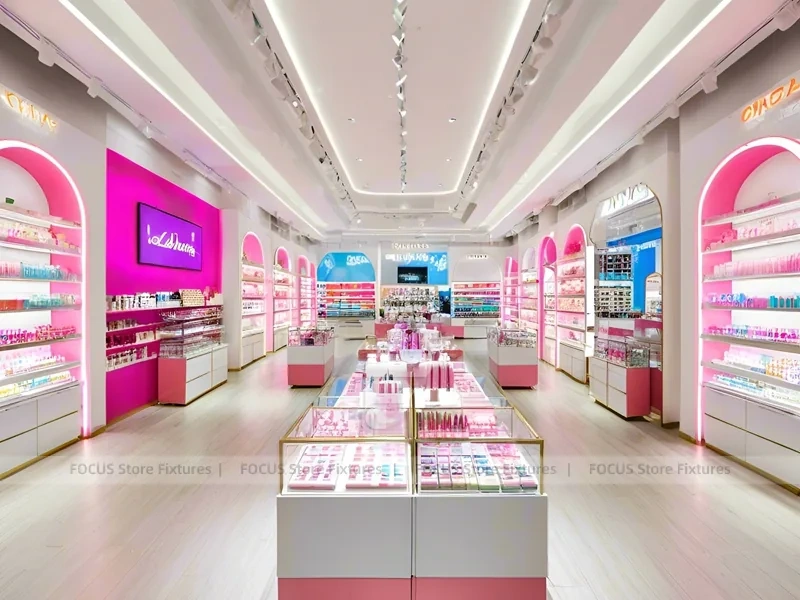 Soft Pink Cosmetics Store Aisle Layout