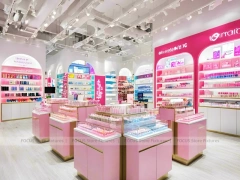 Soft Pink Cosmetics Store Aisle Layout