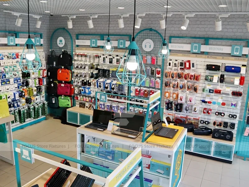 Teal White Mobile Accessories Store Interior