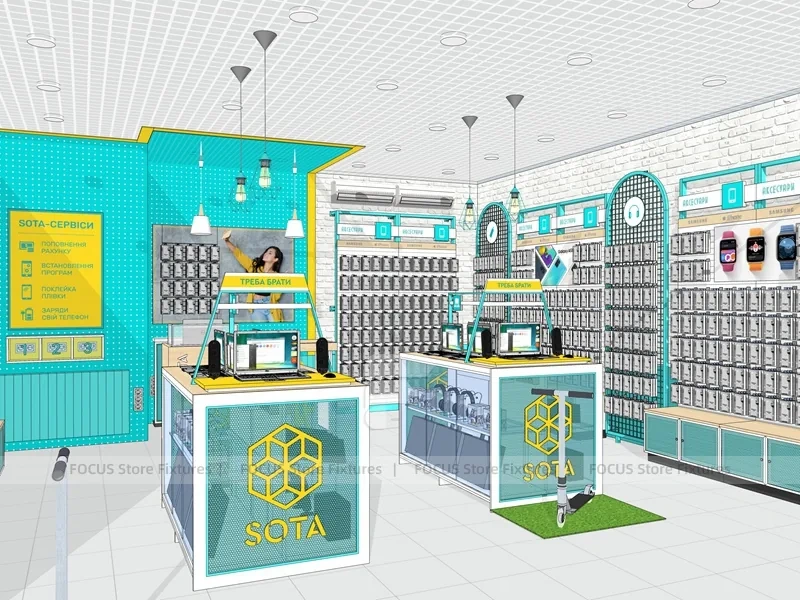 Teal White Mobile Accessories Store Interior