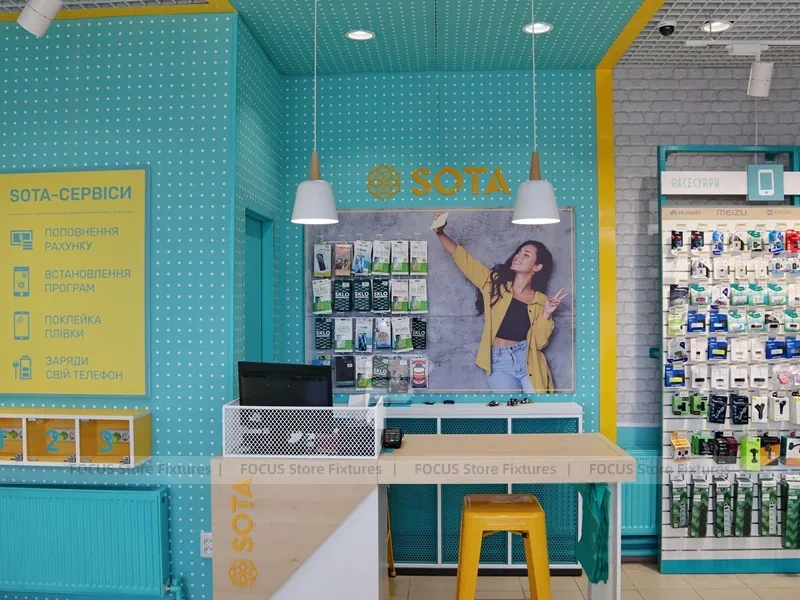 Teal White Mobile Accessories Store Interior