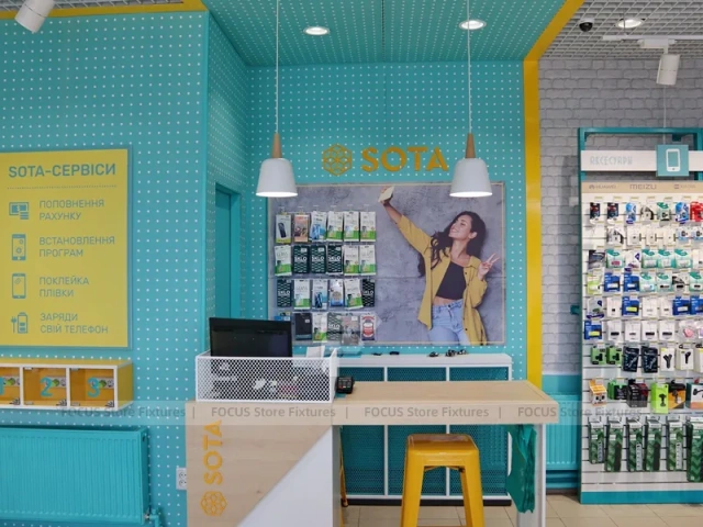 Teal White Mobile Accessories Store Interior