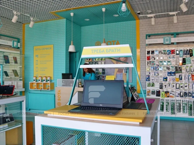 Teal White Mobile Accessories Store Interior