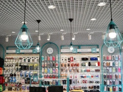 Teal White Mobile Accessories Store Interior