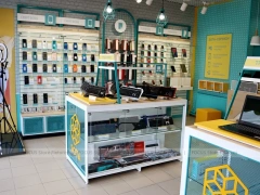Teal White Mobile Accessories Store Interior