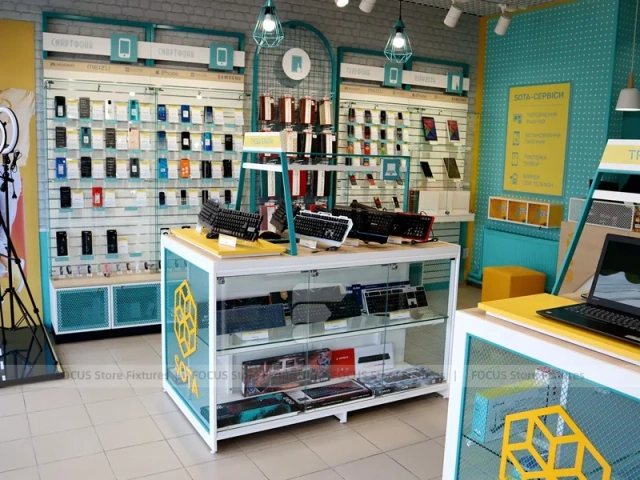 Teal White Mobile Accessories Store Interior
