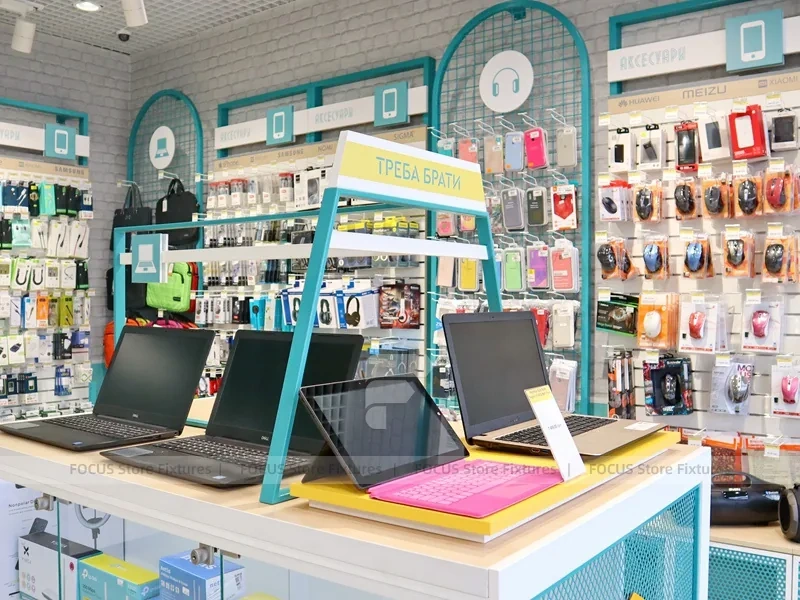 Teal White Mobile Accessories Store Interior