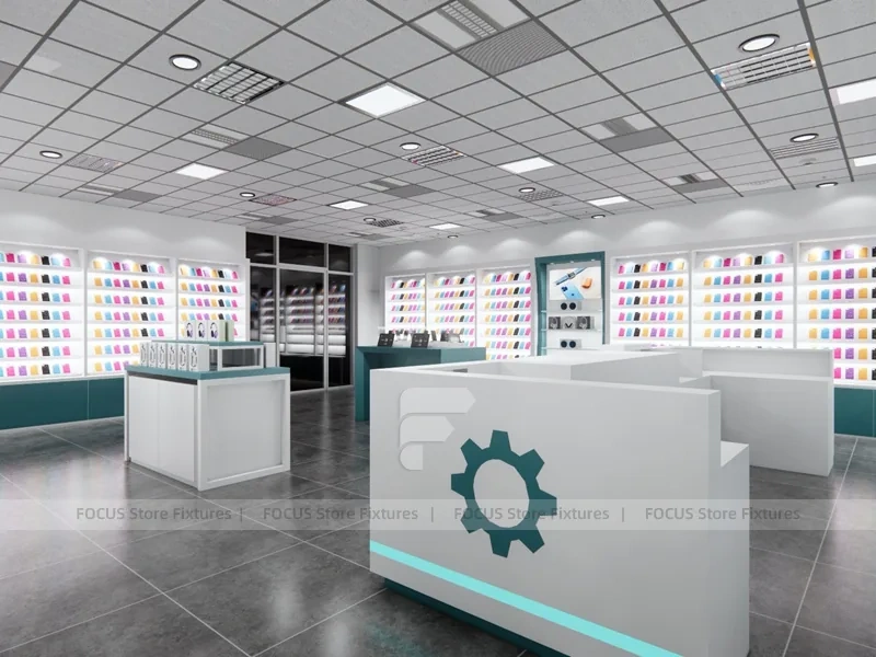 Teal White Mobile Phone Store Interior