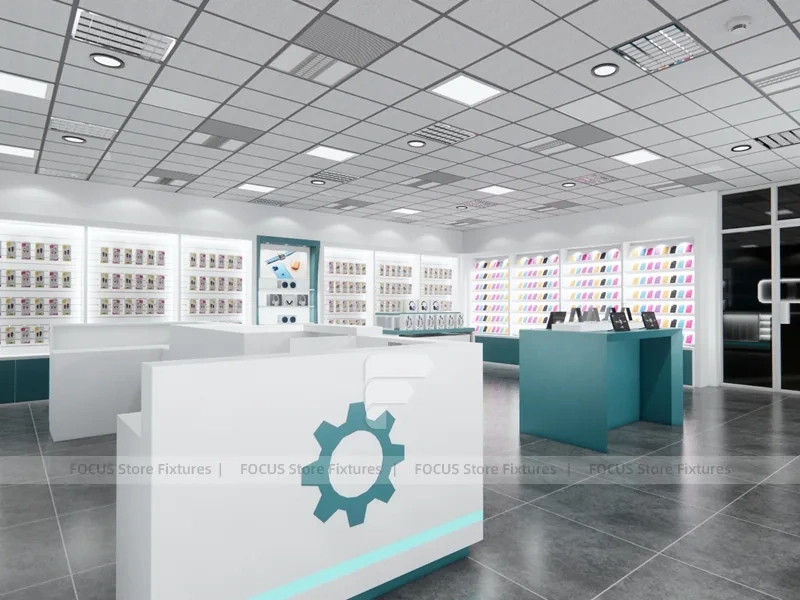 Teal White Mobile Phone Store Interior