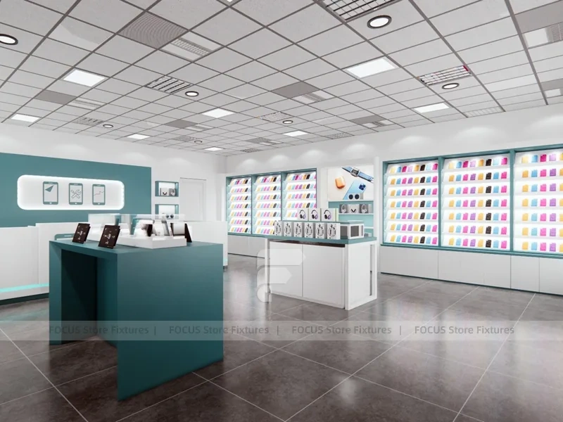 Teal White Mobile Phone Store Interior