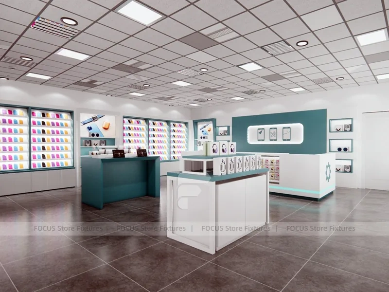 Teal White Mobile Phone Store Interior