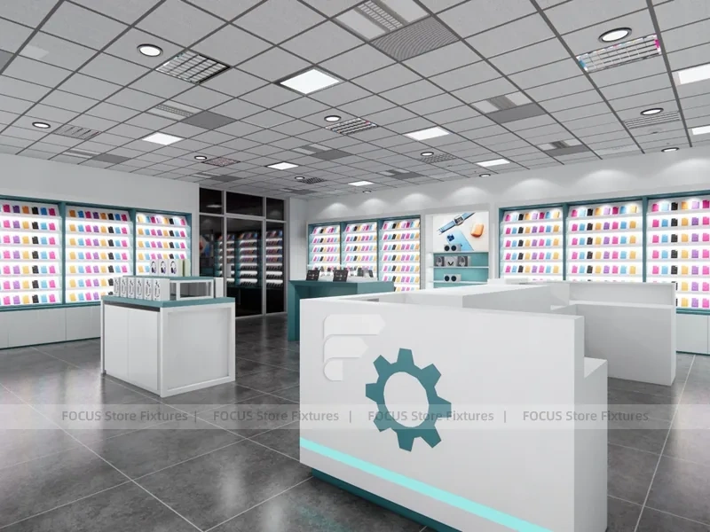 Teal White Mobile Phone Store Interior