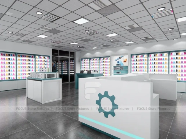 Teal White Mobile Phone Store Interior