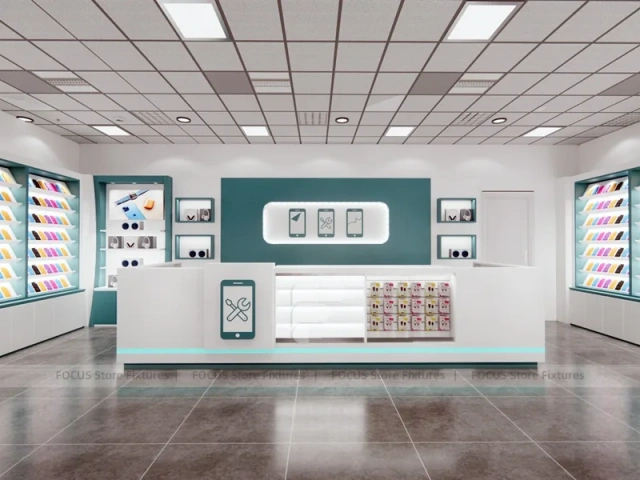 Teal White Mobile Phone Store Interior