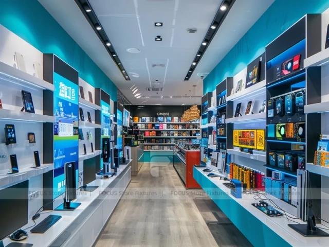 Turquoise Blue Mobile Phone Store Aisle Display