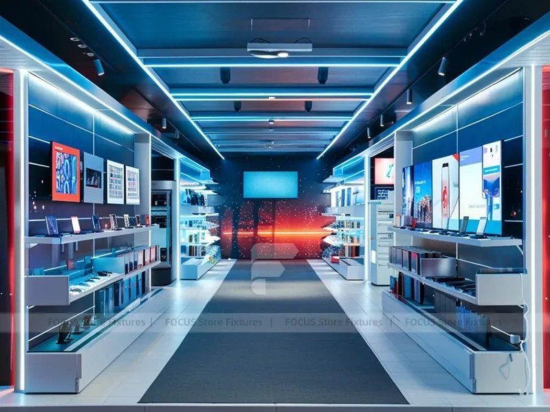 Turquoise Blue Mobile Phone Store Aisle Display