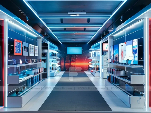 Turquoise Blue Mobile Phone Store Aisle Display