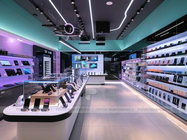Turquoise Blue Mobile Phone Store Aisle Display