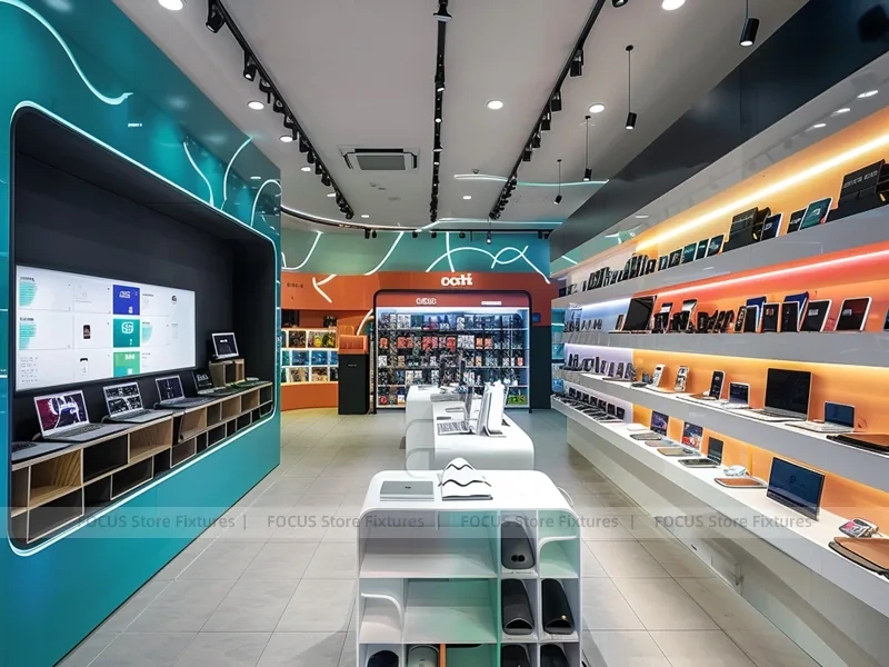 Turquoise Blue Mobile Phone Store Aisle Display