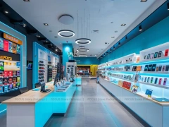 Turquoise Blue Mobile Phone Store Aisle Display