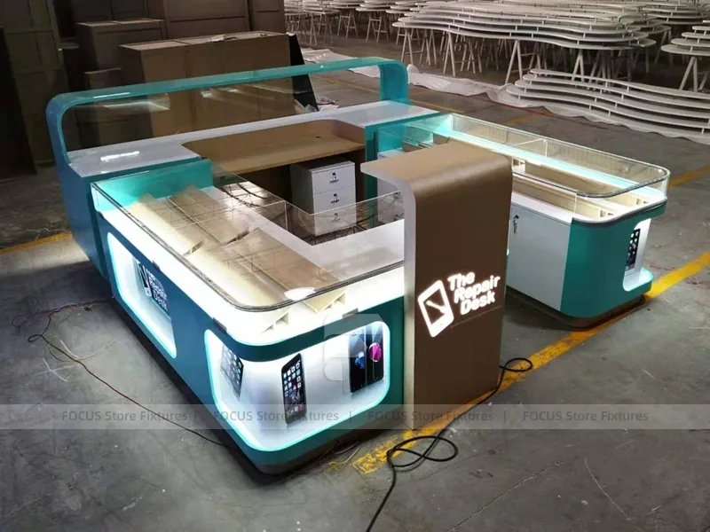 Turquoise Glass Mobile Phone Kiosk Counter