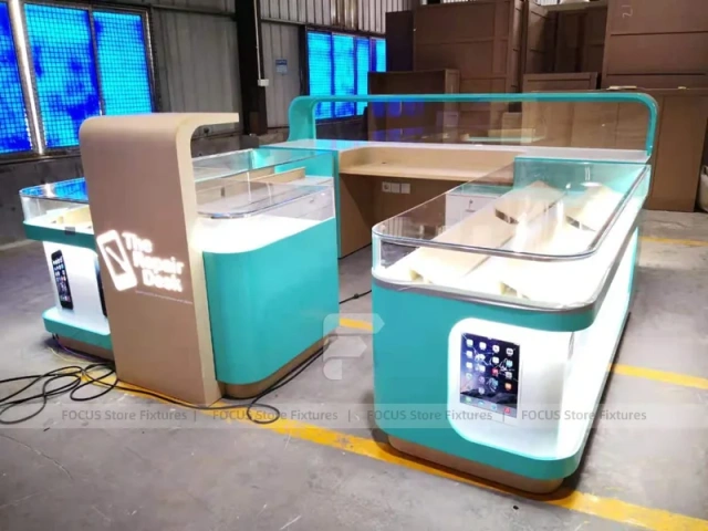 Turquoise Glass Mobile Phone Kiosk Counter