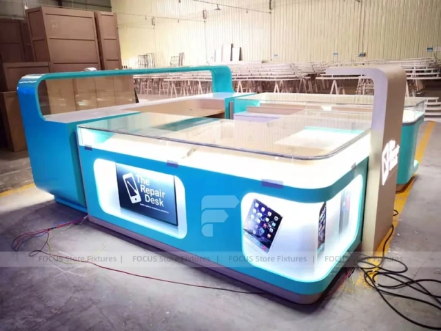 Turquoise Glass Mobile Phone Kiosk Counter