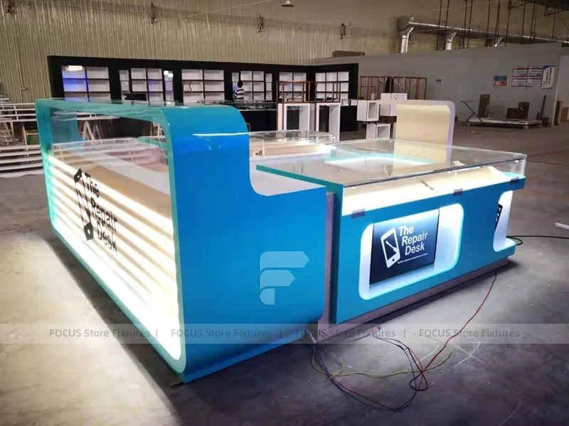 Turquoise Glass Mobile Phone Kiosk Counter