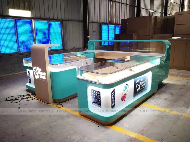 Turquoise Glass Mobile Phone Kiosk Counter