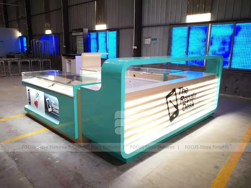 Turquoise Glass Mobile Phone Kiosk Counter