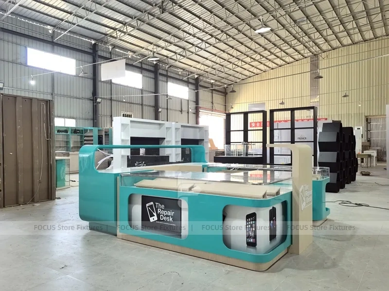 Turquoise Glass Mobile Phone Kiosk Counter Large