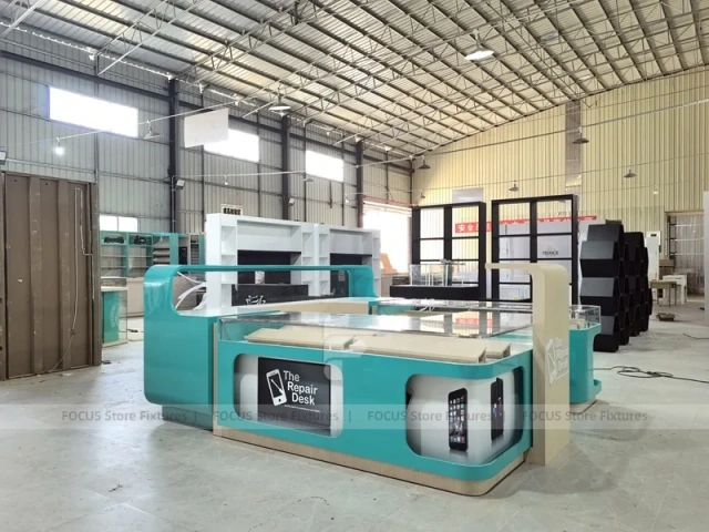 Turquoise Glass Mobile Phone Kiosk Counter Large