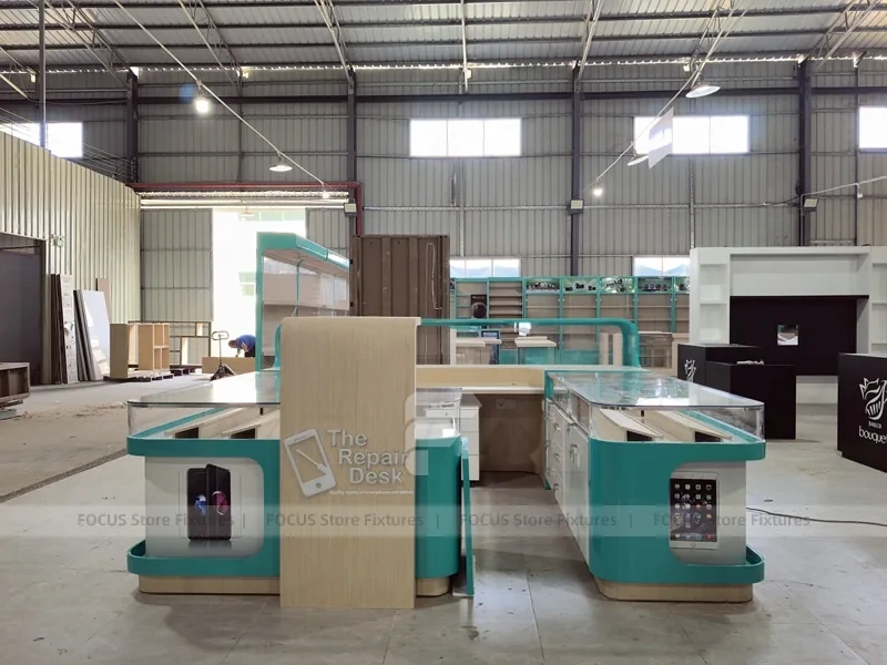 Turquoise Glass Mobile Phone Kiosk Counter Large