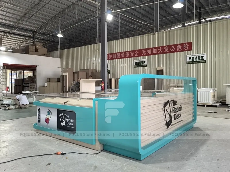 Turquoise Glass Mobile Phone Kiosk Counter Large