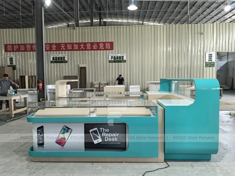 Turquoise Glass Mobile Phone Kiosk Counter Large