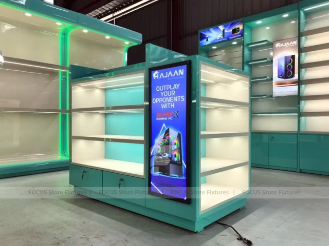Turquoise Mobile Phone Glass Wall Cabinet