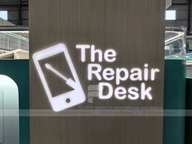 Turquoise Repair Desk Logo Wall Panel