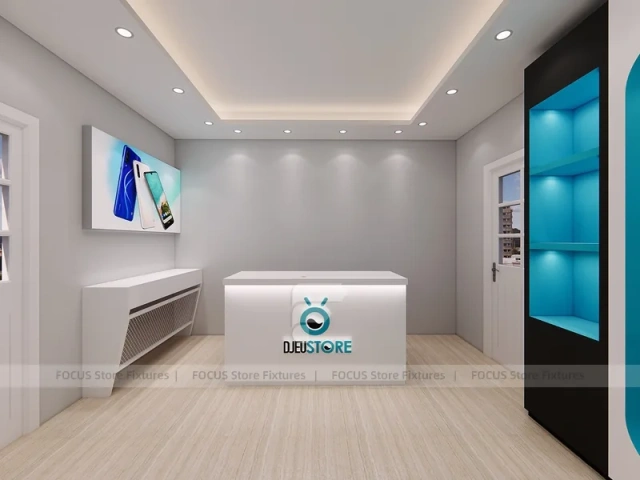 Turquoise White Bespoke Phone Reception Store