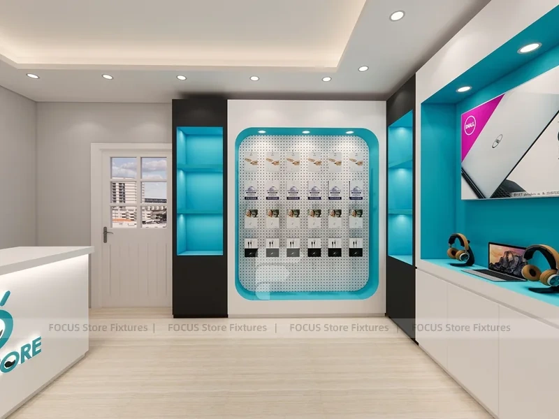Turquoise White Bespoke Phone Reception Store