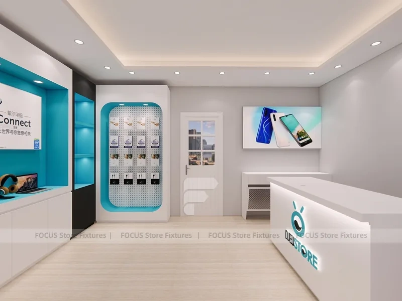 Turquoise White Bespoke Phone Reception Store