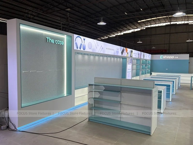 Turquoise White Mobile Phone Store Counter Set