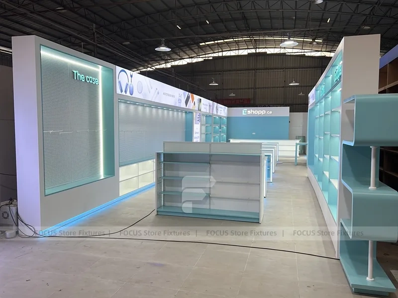 Turquoise White Mobile Phone Store Counter Set
