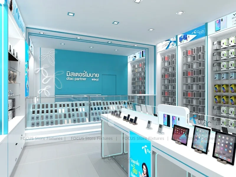 Turquoise White Mobile Phone Store Interior Bright