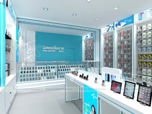 Turquoise White Mobile Phone Store Interior Bright