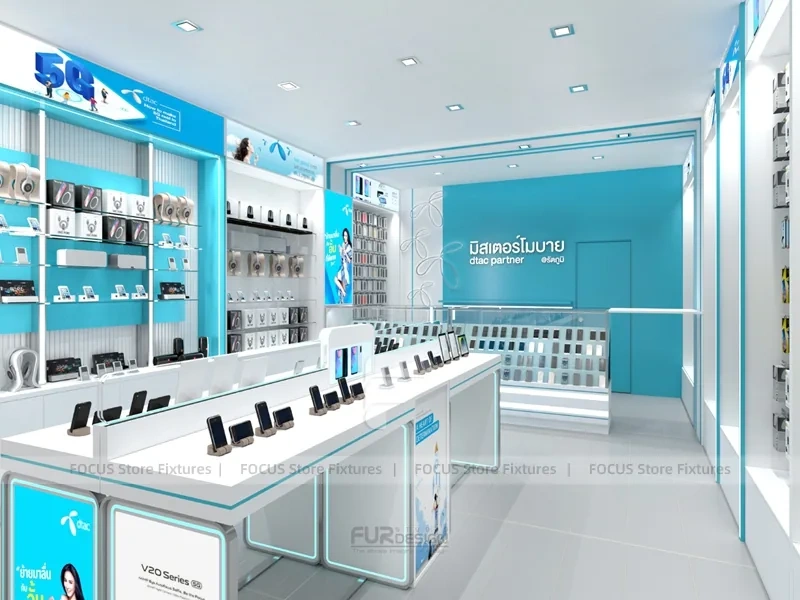 Turquoise White Mobile Phone Store Interior Bright