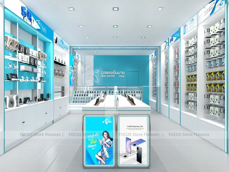 Turquoise White Mobile Phone Store Interior Bright
